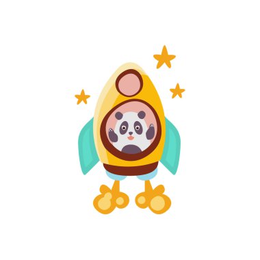 Bir uzay mekiği sürme panda fantastik illüstrasyon stilize