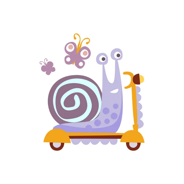 Jazda skuterem stylizowane Fantastyczny ilustracja ślimak — Wektor stockowy