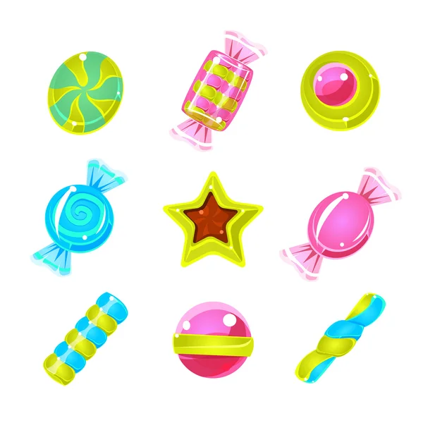 Hard Candy färgglada söt enkel ikoner Set — Stock vektor