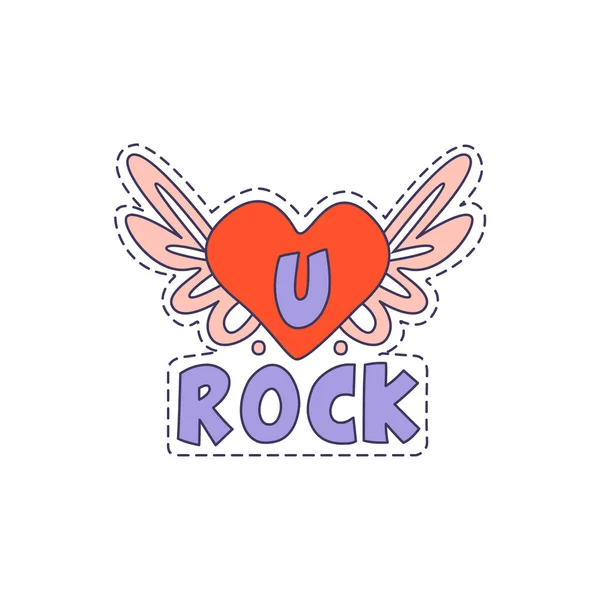 U Rock gevleugelde hart Bright hipster sticker — Stockvector