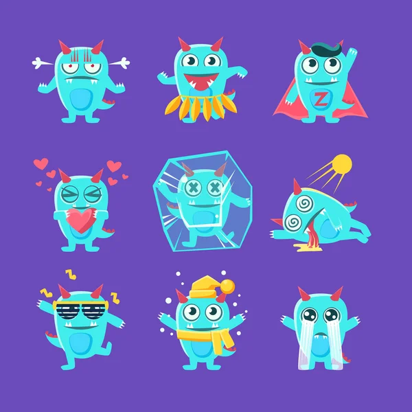 Blue Dragon Character Activities Set — Stock Vector