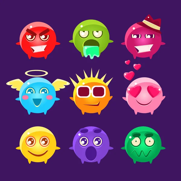 Συλλογή του στρογγυλού χαρακτήρα εικονίδια emoji — Διανυσματικό Αρχείο