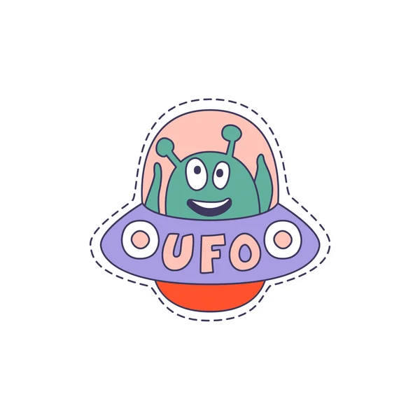 UFO With Alien Bright Hipster Sticker — Stock Vector