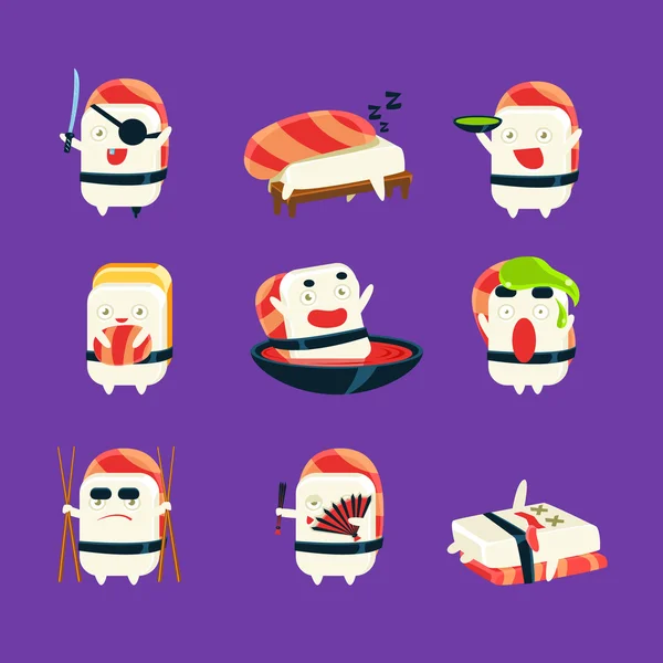 Humanized Sushi Character Japan Themed Activities Set — Stock Vector