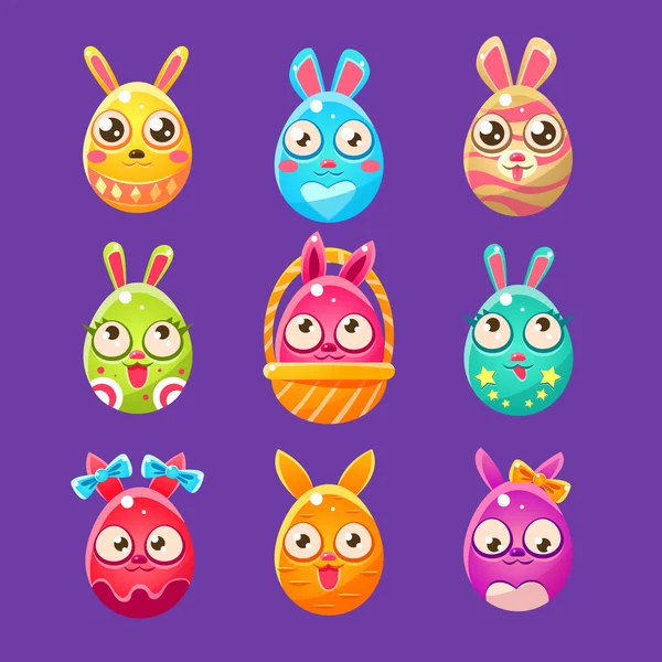 Conejo de Pascua en forma de huevo en diferentes diseños — Vector de stock