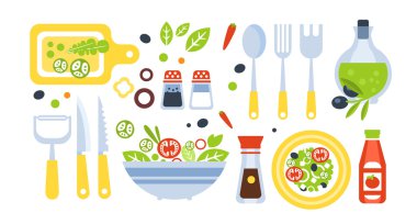 Salata Hazırlama Seti Mutfak Eşyaları İllüstrasyon