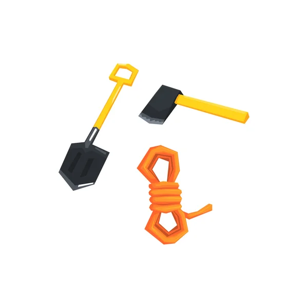 Ausrüstung für Schaufel, Axt und Seil — Stockvektor