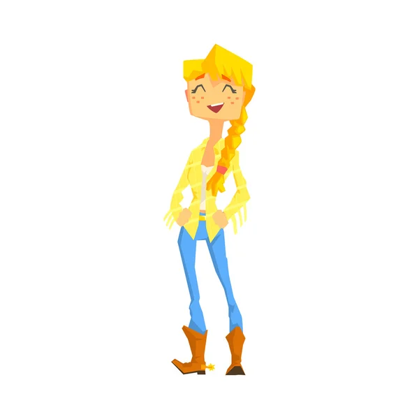 Woman In Cowboy Disguise Stading Smiling With Hands In Pockets — Stockvector