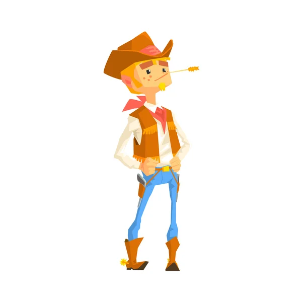Férfi öltözött cowboy a szalma a szájába — Stock Vector