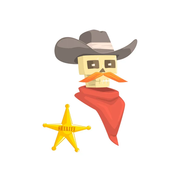 Dode Sheriff hoofd en Star PIN tekening geïsoleerd op witte achtergrond — Stockvector