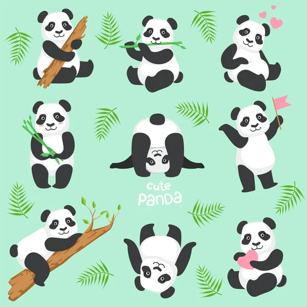 Personagem bonito Panda em diferentes situações definidas — Vetor de Stock