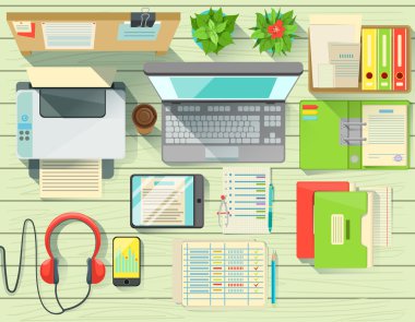 Modern ofis resepsiyon elemanları yukarıdan görünüm ayarlama