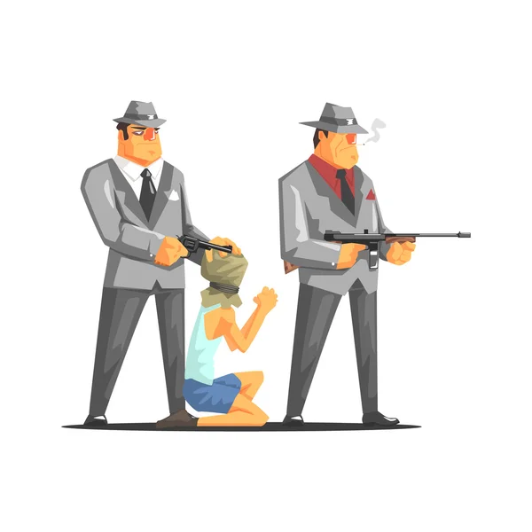 Dos criminales de la mafia con rehén — Vector de stock