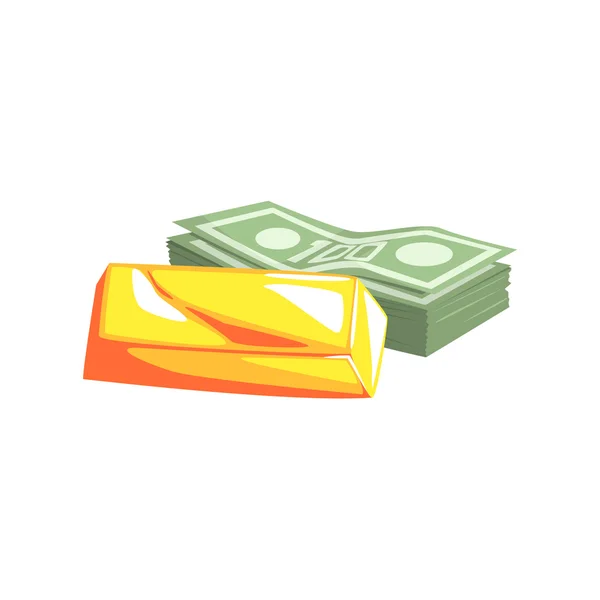 Barre d'or et paquet de dollars — Image vectorielle