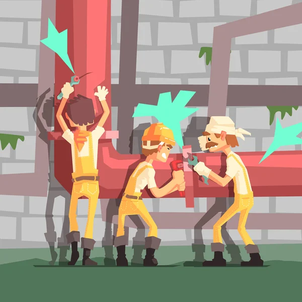Drei Klempner bei der Arbeit lustige Szene — Stockvektor