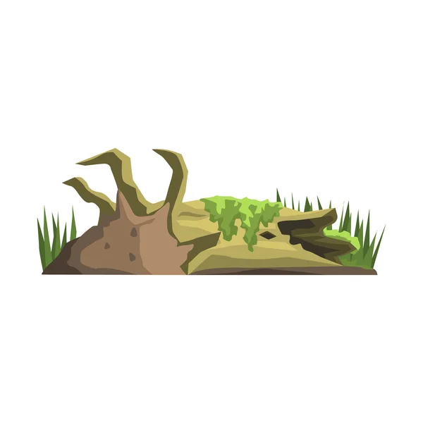 Tronc d'arbre en décomposition dans l'élément de paysage de jungle de marais — Image vectorielle