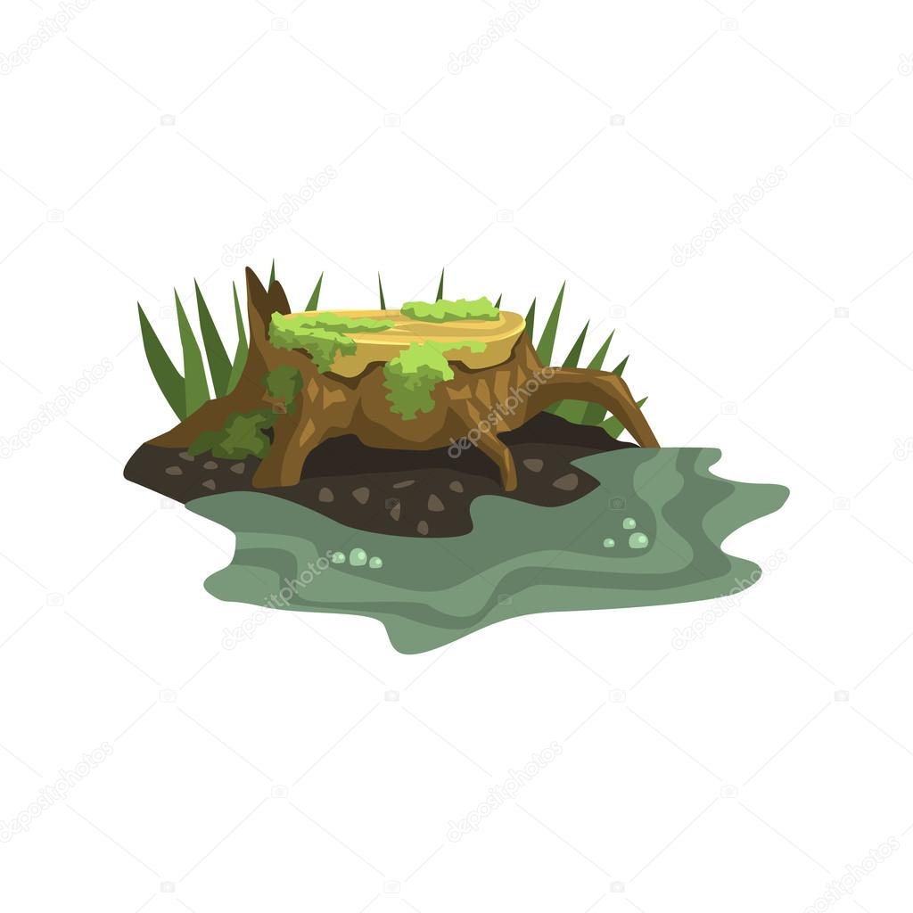 Old Stump Submerged In Water Jungle Landscape Element