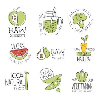 Vegan yüzde 100 Doğal Ürünler Promosyon Etiketleri Koleksiyonu