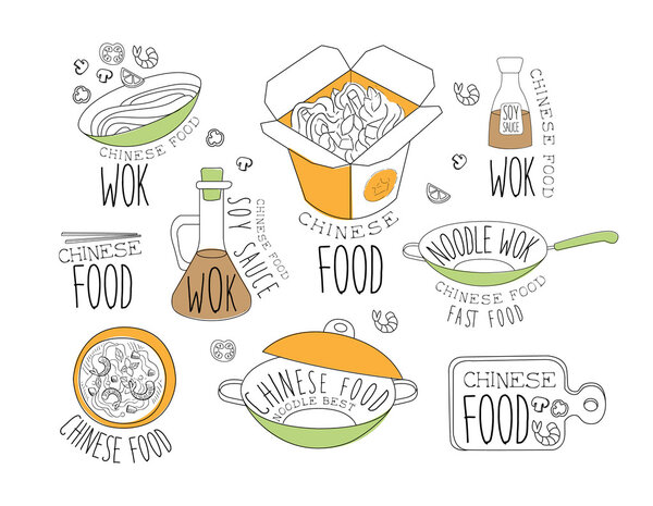 Chinese Wok Noodles Promo Labels Collection