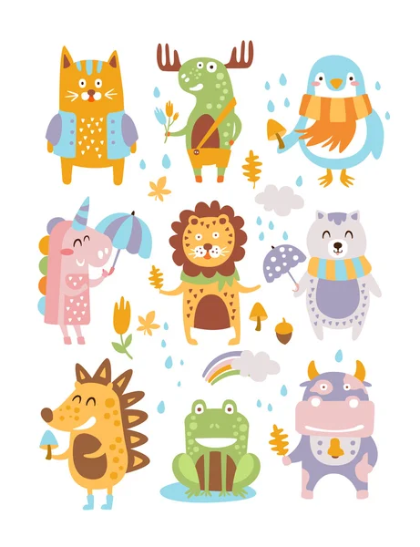 Animal Woodland Outono Vector — Vetor de Stock