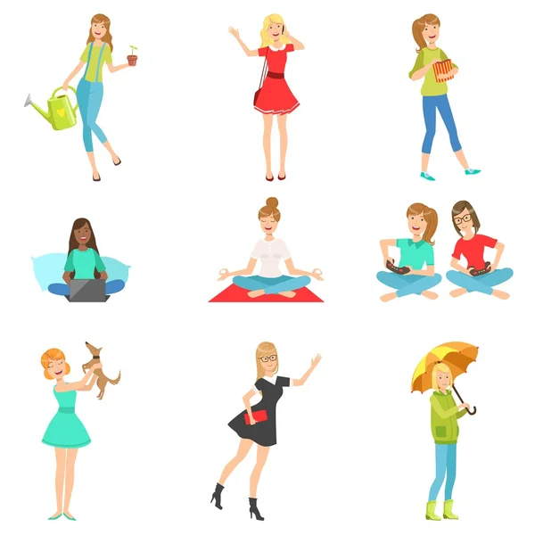 Women And Girls Different Lifestyle  Activities Collection — Stockový vektor