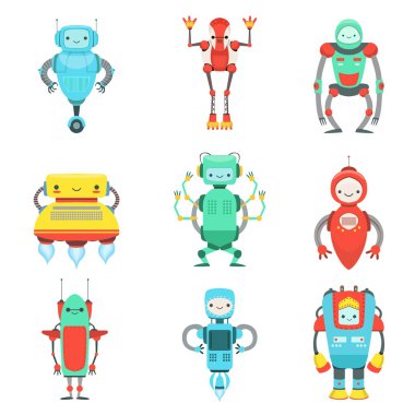 Farklı Sevimli Fantastik Robotlar Karakter Seti