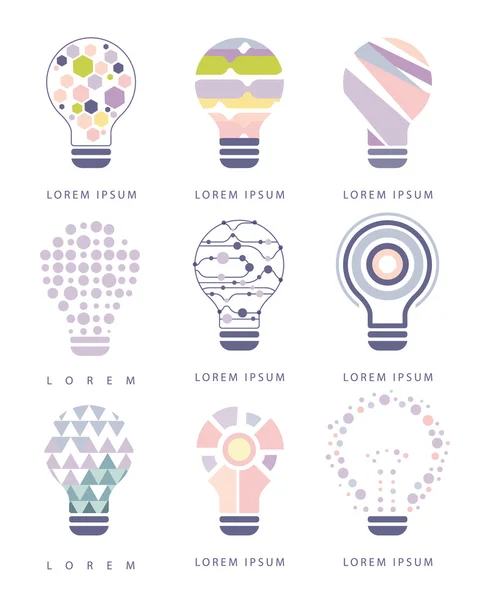 Icônes de Pastel de conception abstraite différente d'ampoule d'idée — Image vectorielle