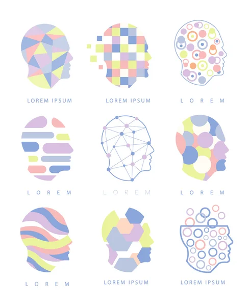 Thinking Inside Human Head Different Abstract Design Pastel Icons — Stock Vector