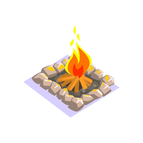 ロックボーダージャングルビレッジ風景要素と焚き火 — ストックベクタ