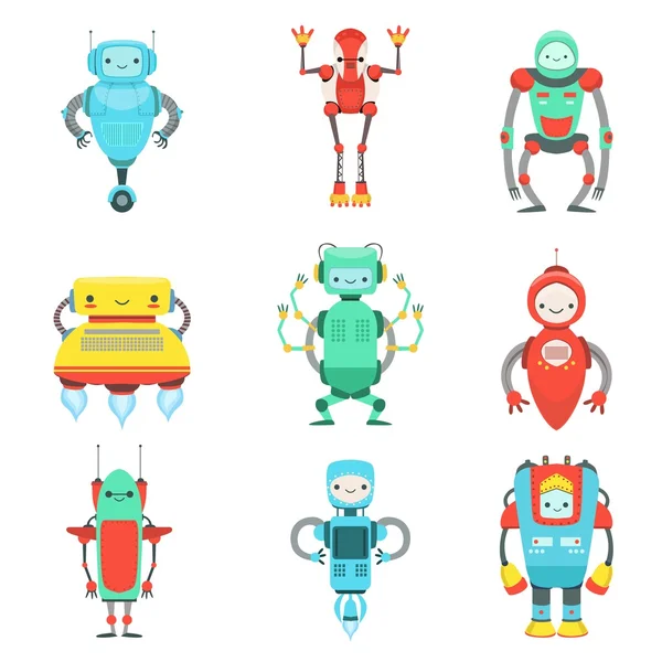 Diversi simpatici personaggi fantastici robot Set — Vettoriale Stock