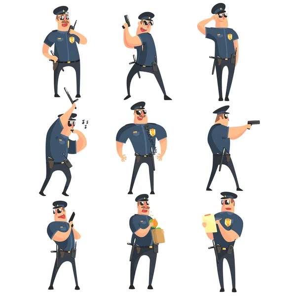 Amerikan Polis Komik Karakterler Seti — Stok Vektör