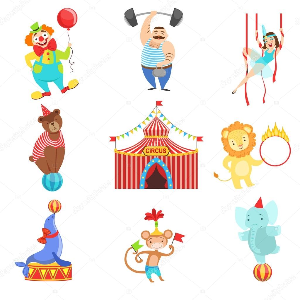 Circus Related Objects And Characters Set
