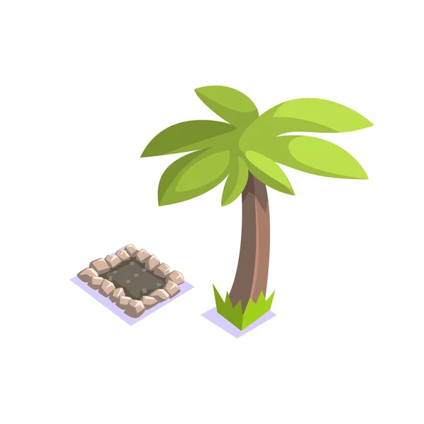 Palmiye Ağacı Orman Köyü Peyzaj Element ileraltında Mezar — Stok Vektör