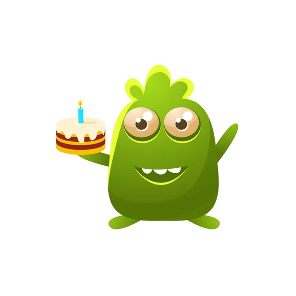 Mostro verde con torta di compleanno — Vettoriale Stock