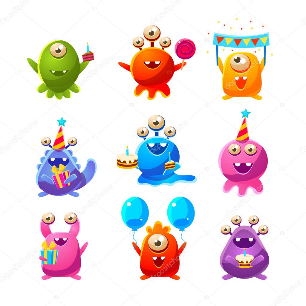 Monsters With Birthday Party Objects