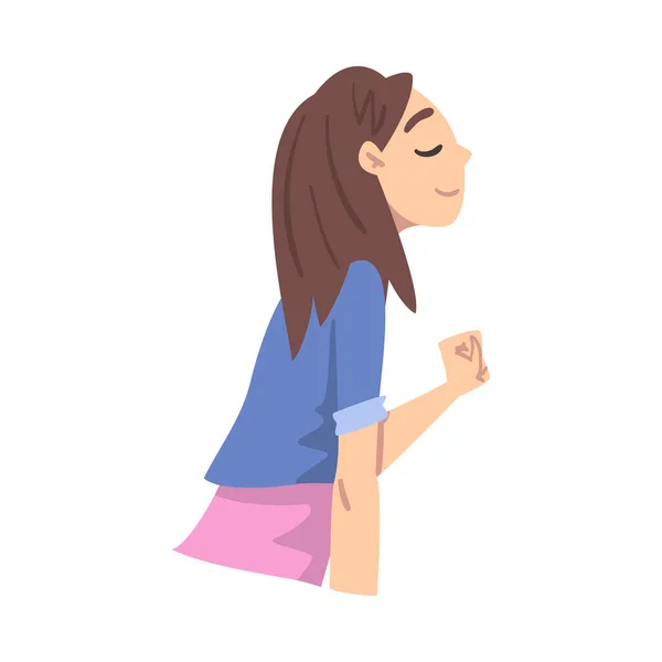 Side View of Teenage Girl Dreaming about Something Cartoon Style Vector Illustration — 스톡 벡터