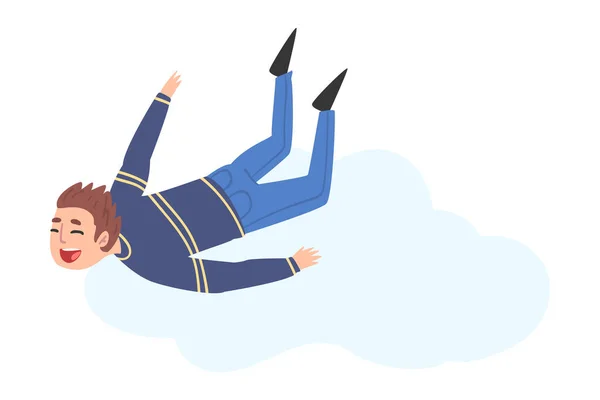 Teenage Boy Flying in the Sky, Happy Person Dreaming of Higher Achievement in Life, Striving for Success Cartoon Style Vector Illustration — стоковий вектор