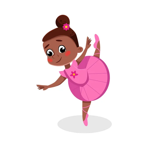 女の子バレリーナダンサーキャラクターダンスピンクチュチュドレスを着て、子供の趣味や将来の職業概念漫画スタイルベクトルイラスト — ストックベクタ