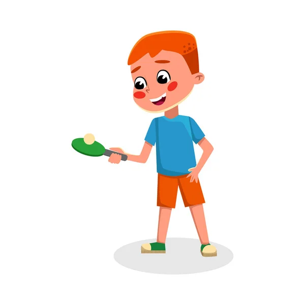 Niño jugando al tenis de mesa, Niño jugando juego de deportes, Hacer ejercicio físico, Estilo de vida saludable activo Concepto Dibujos animados Estilo Vector Ilustración — Vector de stock