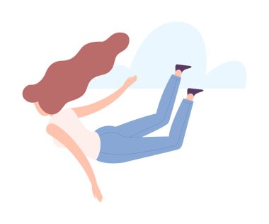 Havada Yüzen Ağırlıksız Kadın Rüya Vektörü İllüzyonu