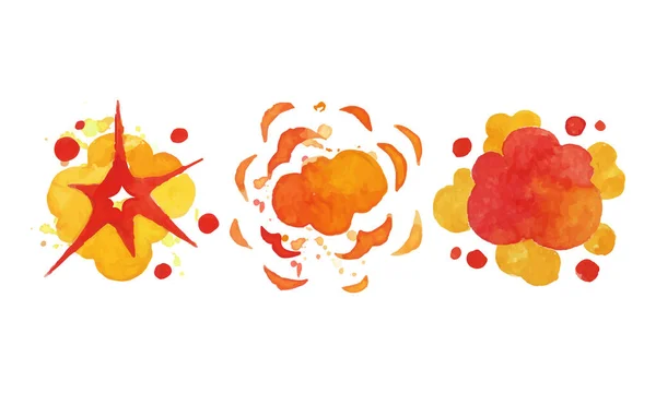 Watercolor Bomb Explosion and Fire Cloud Effect Vector Set — Stock Vector