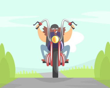 Uzun Sakallı Zalim Bisikletçi Motosikletli Vektör Çizimi