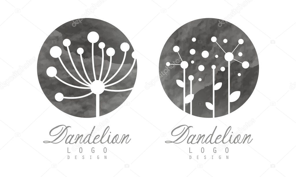 Dandelion Logo Design Template with Parachute Seed Vector Set
