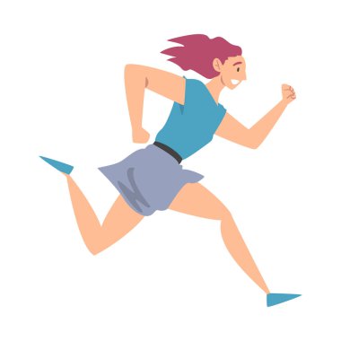 Günlük Giysiler Giyip Koşan Kız Çizgi Film Biçimi Vektör İllüstrasyonu