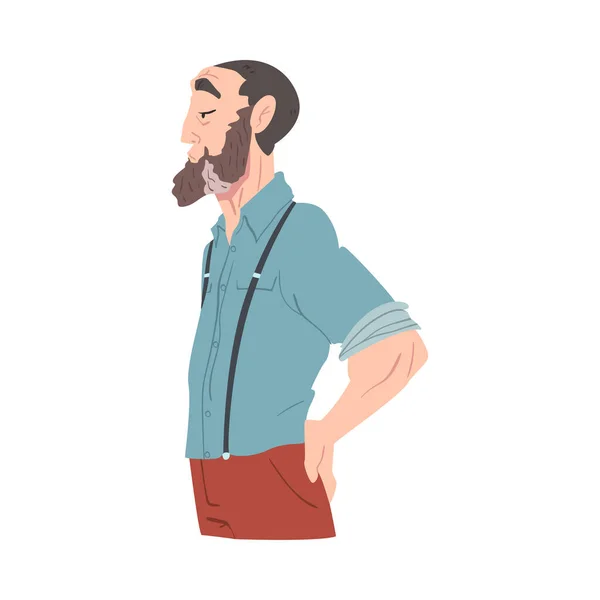 Side View of Mature Bearded Man Dressed in Casual Clothes Cartoon Style Vector Illustration — Stock Vector