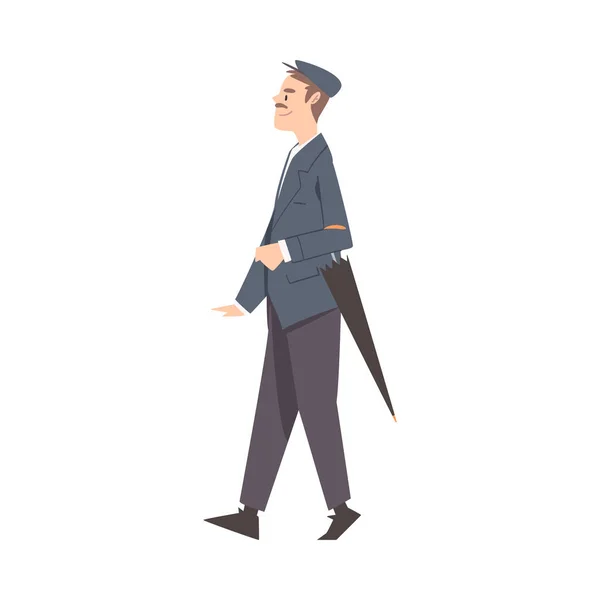 Homem idoso com guarda-chuva Caminhando no Parque, Verão Atividades ao ar livre Desenhos animados Estilo Vetor Ilustração — Vetor de Stock