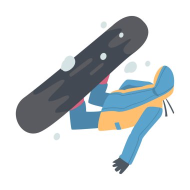 Snowboardcu Zıplama ve Uçma, Ekstrem Spor Faaliyetleri, Kış Tatili Çizgi Filmi Şekil Vektör Çizimi