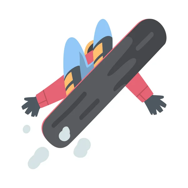 Man Snowboarder Character in Jump, Extreme Sport Activities, Winter Vacation Cartoon Style Vector Illustration — Stock Vector