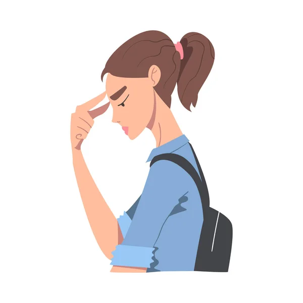 Embarraped Young Woman, Regretful Person Sorry and Apologizing, Side View Cartoon Style Vector Illustration — 스톡 벡터