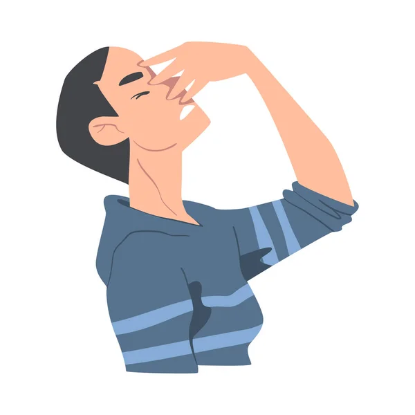 Embarrassé Guy couvrant son visage avec la main dessin animé Style vectoriel Illustration — Image vectorielle